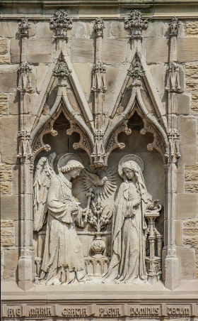 Relief showing the Annunciation onthe extior of St Marie's