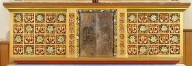 Decoration on either side of the Tabernacle  above the Altar in the Blessed Sacrament Chapel of St Marie's Cathedral