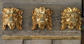 Lion heads on the wall supporting the bell tower in St Marie's Cathedral